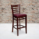 Burgundy Vinyl Seat/Mahogany Wood Frame |#| Ladder Back Mahogany Wood Restaurant Barstool - Burgundy Vinyl Seat