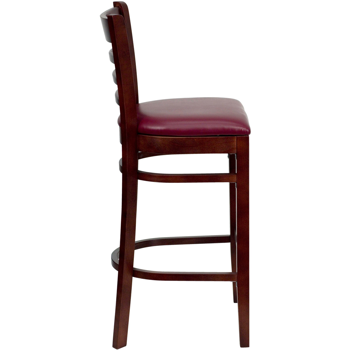 Burgundy Vinyl Seat/Mahogany Wood Frame |#| Ladder Back Mahogany Wood Restaurant Barstool - Burgundy Vinyl Seat