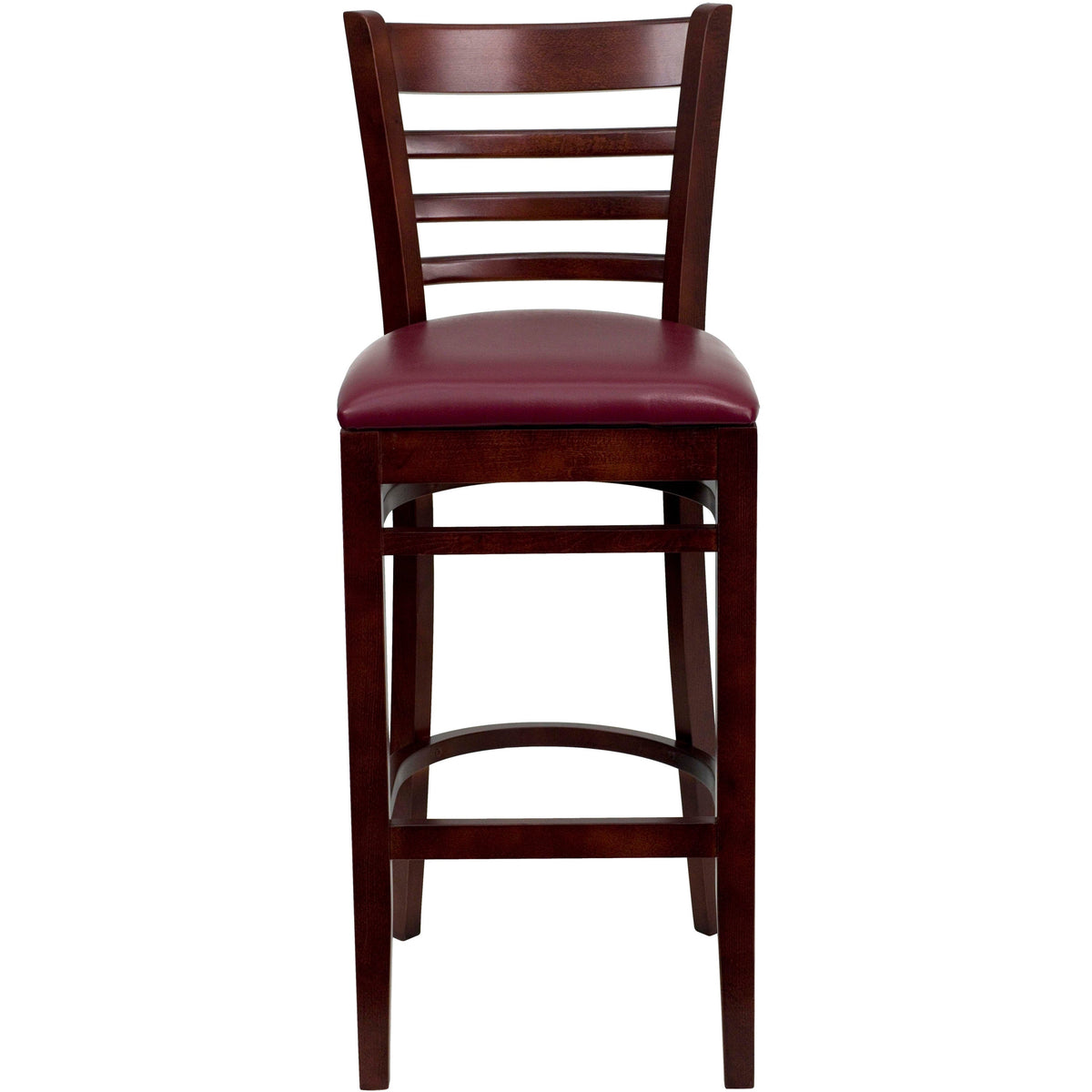 Burgundy Vinyl Seat/Mahogany Wood Frame |#| Ladder Back Mahogany Wood Restaurant Barstool - Burgundy Vinyl Seat