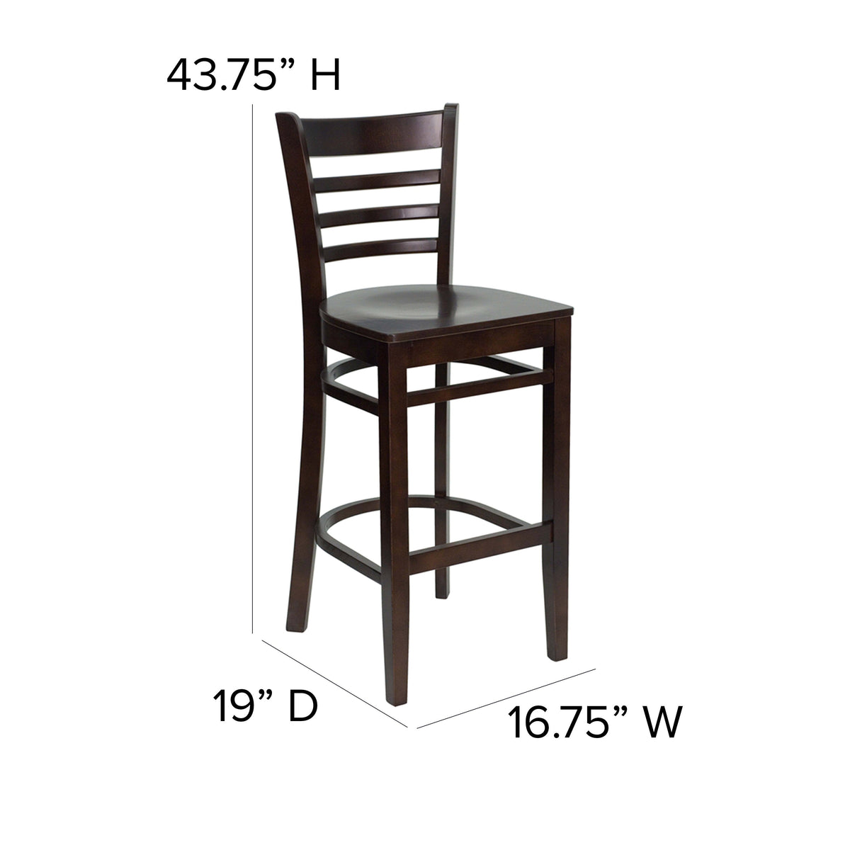 Walnut Wood Seat/Walnut Wood Frame |#| Ladder Back Walnut Wood Restaurant Barstool