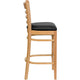 Black Vinyl Seat/Natural Wood Frame |#| Ladder Back Natural Wood Restaurant Barstool - Black Vinyl Seat