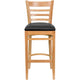 Black Vinyl Seat/Natural Wood Frame |#| Ladder Back Natural Wood Restaurant Barstool - Black Vinyl Seat