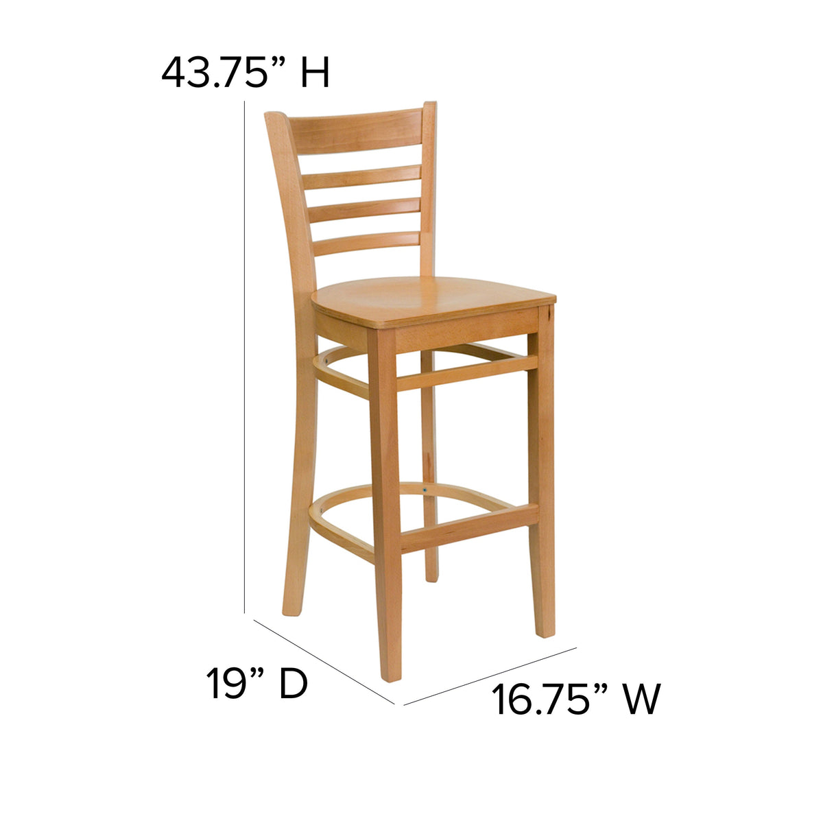 Natural Wood Seat/Natural Wood Frame |#| Ladder Back Natural Wood Restaurant Barstool