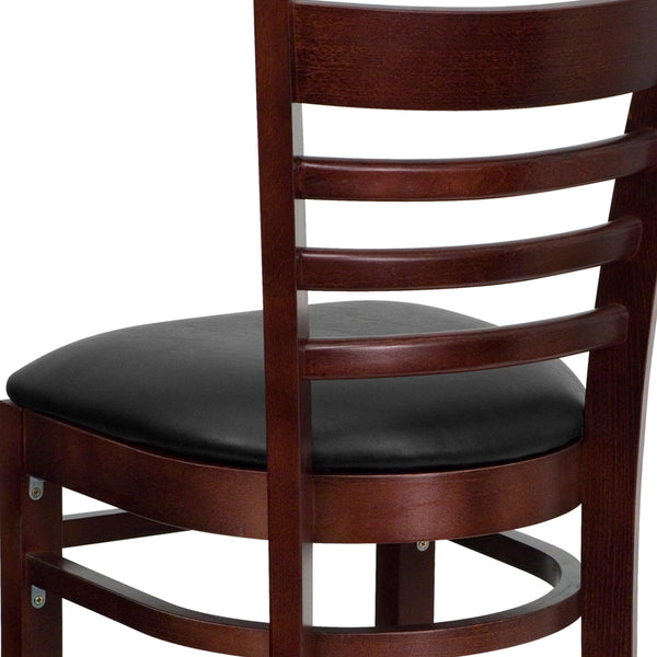 Black Vinyl Seat/Mahogany Wood Frame |#| Ladder Back Mahogany Wood Restaurant Barstool - Black Vinyl Seat
