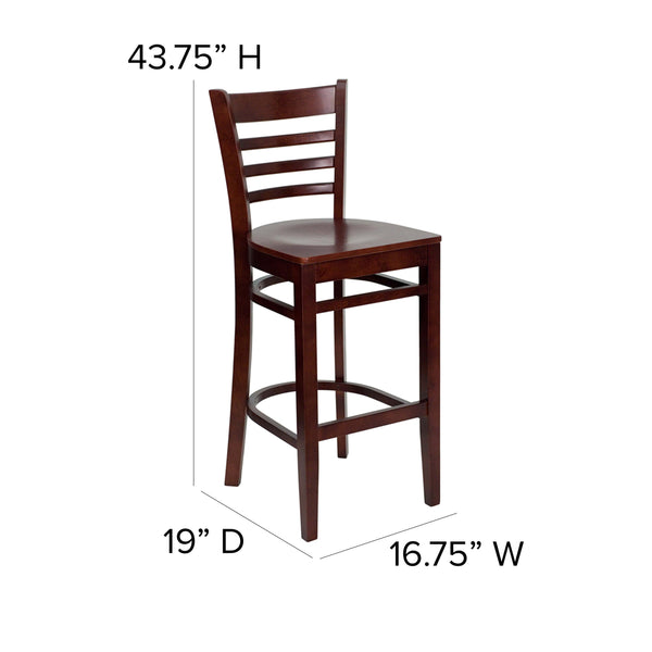 Mahogany Wood Seat/Mahogany Wood Frame |#| Ladder Back Mahogany Wood Restaurant Barstool