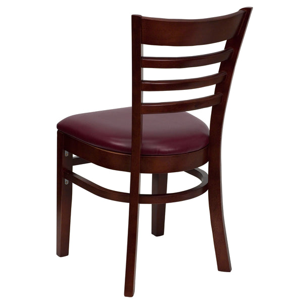 Burgundy Vinyl Seat/Mahogany Wood Frame |#| Ladder Back Mahogany Wood Restaurant Chair - Burgundy Vinyl Seat