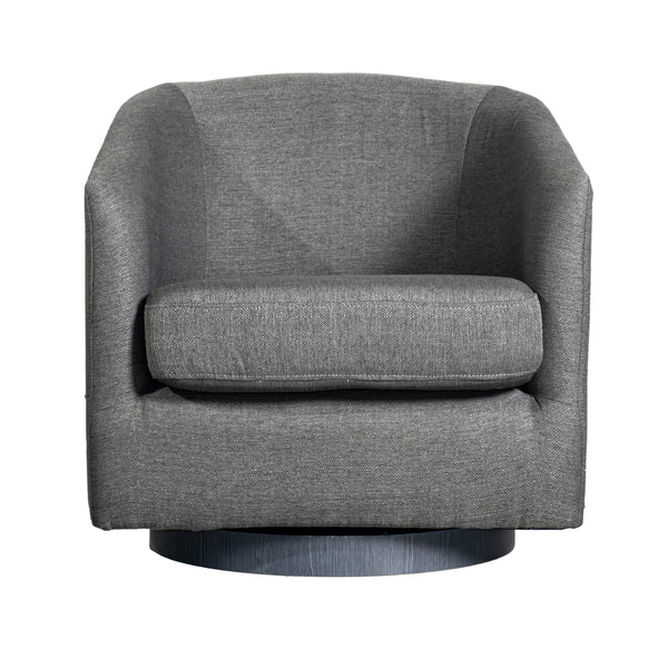 Dark Gray |#| Traditional Club Style Accent Chair with 360° Swivel Metal Base in Dark Gray