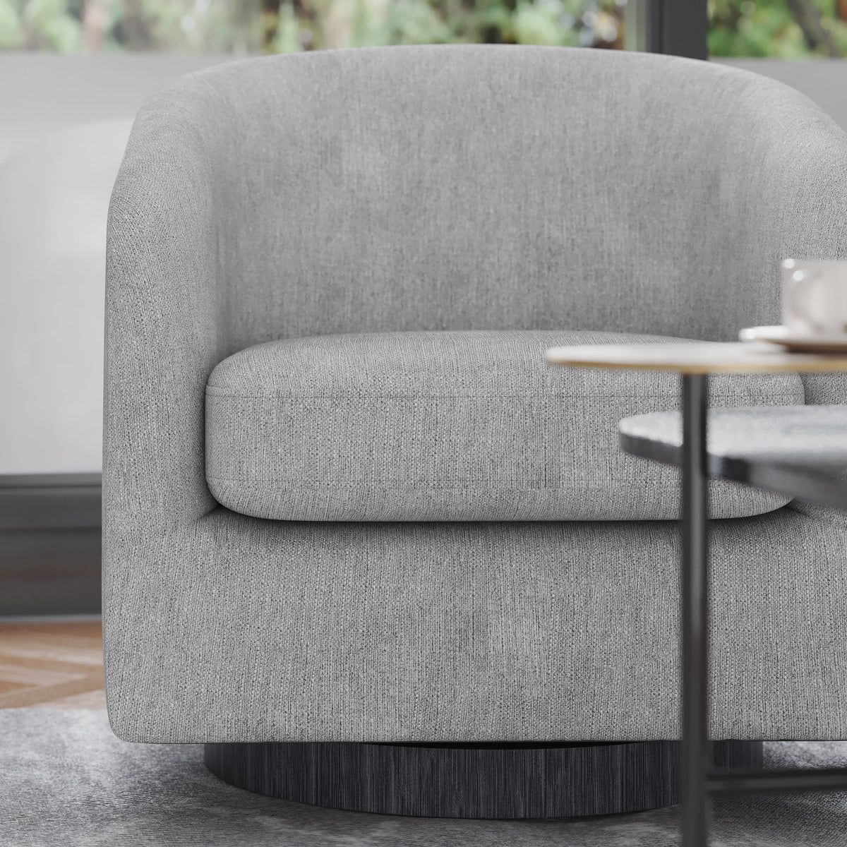 Light Gray |#| Traditional Club Style Accent Chair with 360° Swivel Metal Base in Light Gray