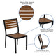 Black Indoor/Outdoor 35inch Square Faux Teak Table with 2 Club Chairs with Arms