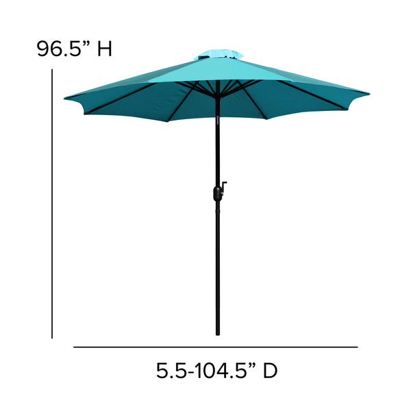 Teal |#| Faux Teak 35inch Square Patio Table, 2 Chairs & Teal 9FT Patio Umbrella with Base