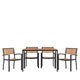 Black Steel Framed 30inch x 48inchFaux Teak Table with Umbrella Hole & 4 Club Chairs