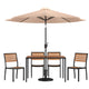 Tan |#| Faux Teak 30inch x 48inch Patio Table, 4 Chairs & Tan 9FT Patio Umbrella with Base