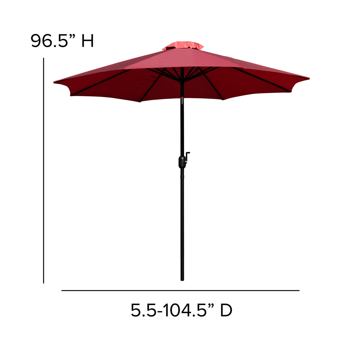 Red |#| Faux Teak 30inch x 48inch Patio Table, 4 Chairs & Red 9FT Patio Umbrella with Base