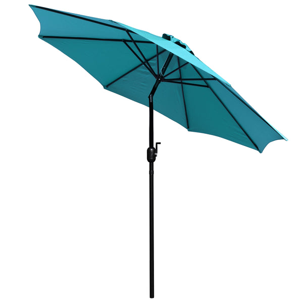 Teal |#| Faux Teak 30inch x 48inch Patio Table, 4 Chairs & Teal 9FT Patio Umbrella with Base