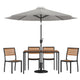 Gray |#| Faux Teak 30inch x 48inch Patio Table, 4 Chairs & Gray 9FT Patio Umbrella with Base