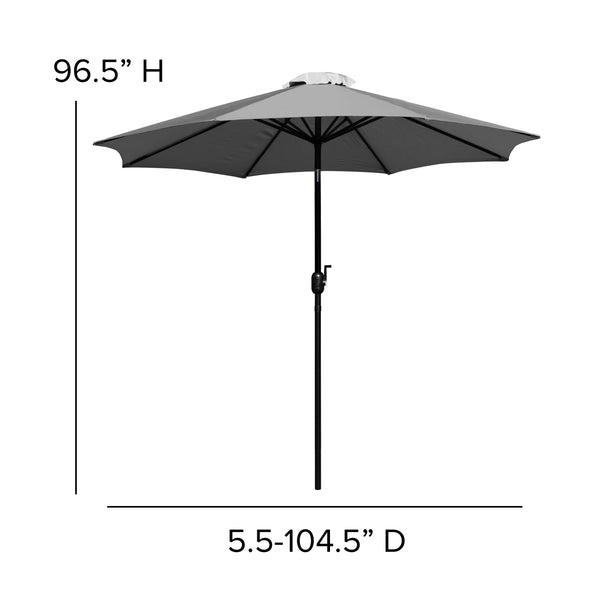 Gray |#| Faux Teak 30inch x 48inch Patio Table, 4 Chairs & Gray 9FT Patio Umbrella with Base