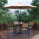 Tan |#| Faux Teak 35inch Square Patio Table, 4 Chairs & Tan 9FT Patio Umbrella with Base
