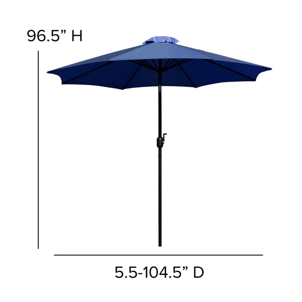 Navy |#| 35inch Square Faux Teak Patio Table, 4 Chairs and Navy 9FT Patio Umbrella with Base
