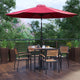 Red |#| 35inch Square Faux Teak Patio Table, 4 Chairs and Red 9FT Patio Umbrella with Base