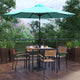 Teal |#| 35inch Square Faux Teak Patio Table, 4 Chairs and Teal 9FT Patio Umbrella with Base