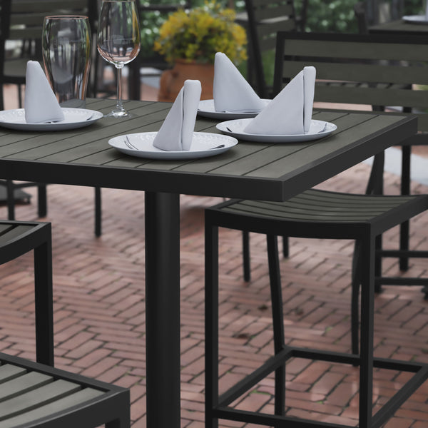 Gray Wash |#| Indoor/Outdoor 32inch Square Bar Height Dining Table with Poly Slats in Gray Wash