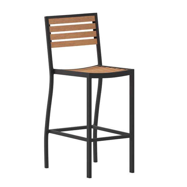 Teak |#| Commercial Grade Outdoor All-Weather Bar Stool with Poly Resin Slats - Teak