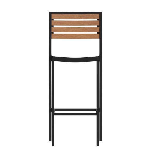 Teak |#| Commercial Grade Outdoor All-Weather Bar Stool with Poly Resin Slats - Teak