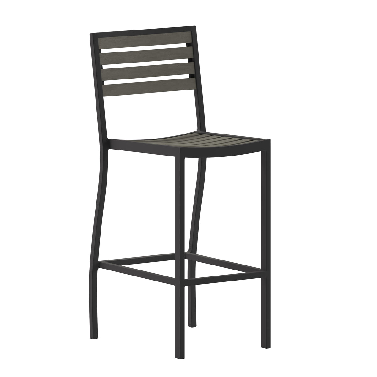 Gray Wash |#| Commercial Grade Outdoor All-Weather Bar Stool with Poly Resin Slats - Gray Wash