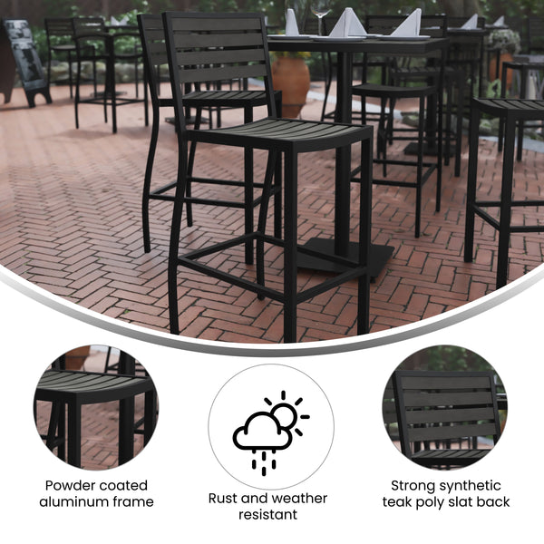 Gray Wash |#| Commercial Grade Outdoor All-Weather Bar Stool with Poly Resin Slats - Gray Wash