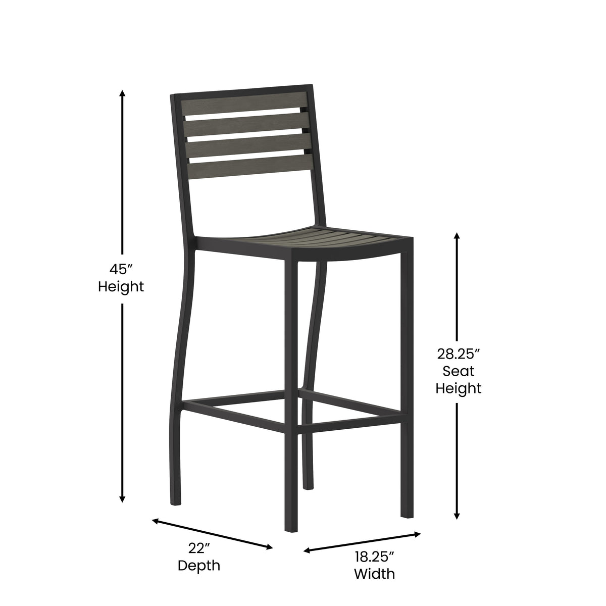 Gray Wash |#| Commercial Grade Outdoor All-Weather Bar Stool with Poly Resin Slats - Gray Wash