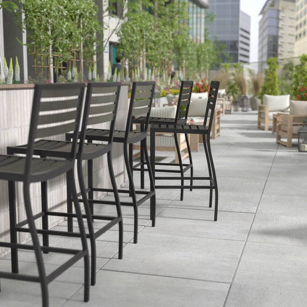 Gray Wash |#| Commercial Grade Outdoor All-Weather Bar Stool with Poly Resin Slats - Gray Wash