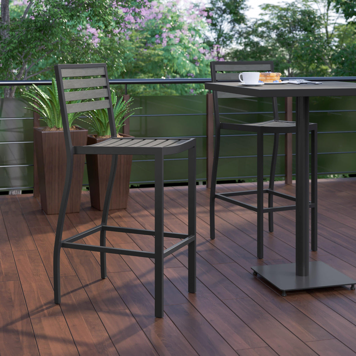 Gray Wash |#| Commercial Grade Outdoor All-Weather Bar Stool with Poly Resin Slats - Gray Wash