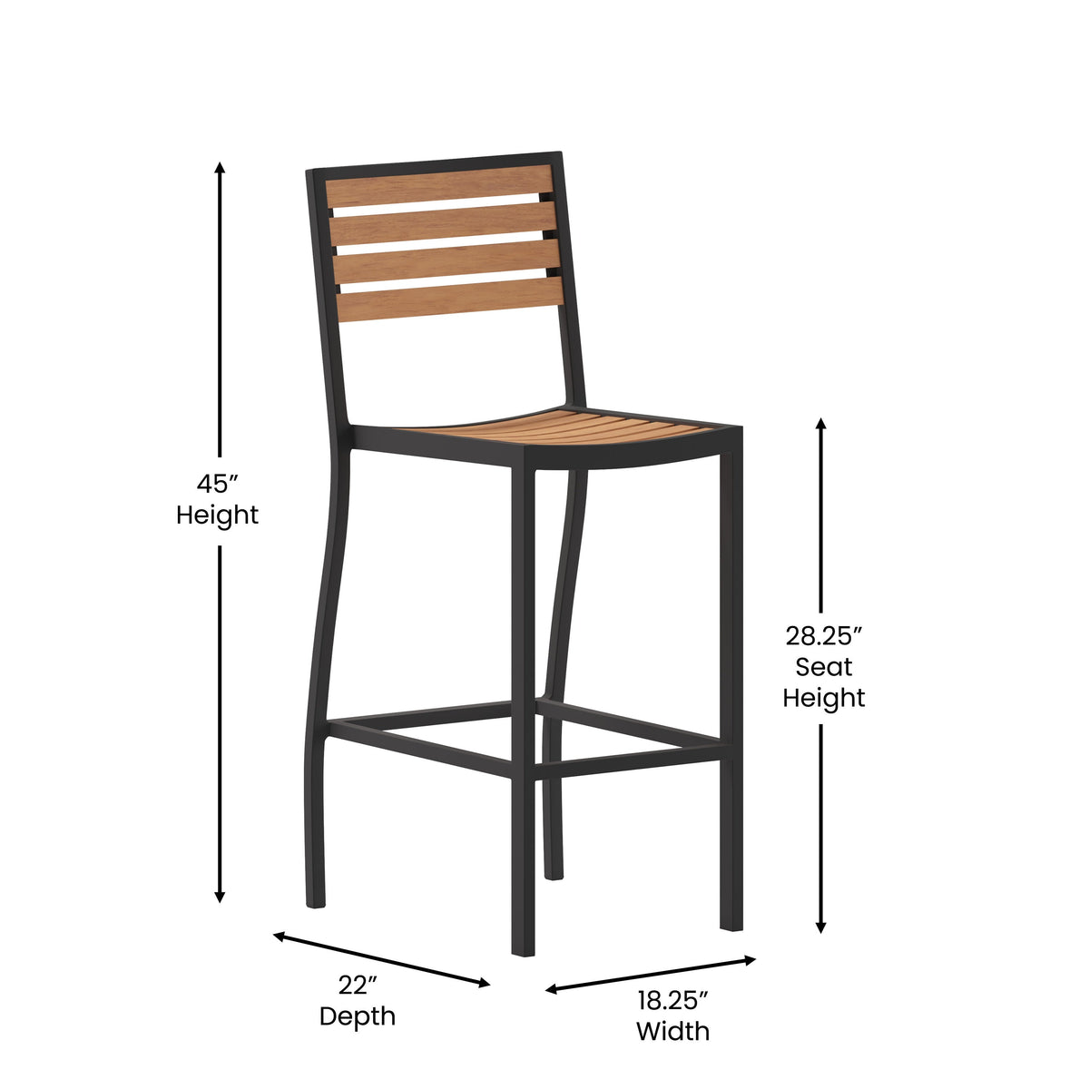 Teak |#| Commercial Grade Outdoor All-Weather Bar Stool with Poly Resin Slats - Teak