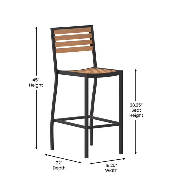 Teak |#| Commercial Grade Outdoor All-Weather Bar Stool with Poly Resin Slats - Teak