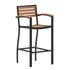 Lark Commercial Grade Bar Height Stool with Arms, All-Weather Outdoor Bar Stool with Faux Wood Poly Resin Slats and Aluminum Frame