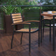 Teak |#| Stackable All-Weather Black Aluminum Patio Chairs with Faux Teak Slats