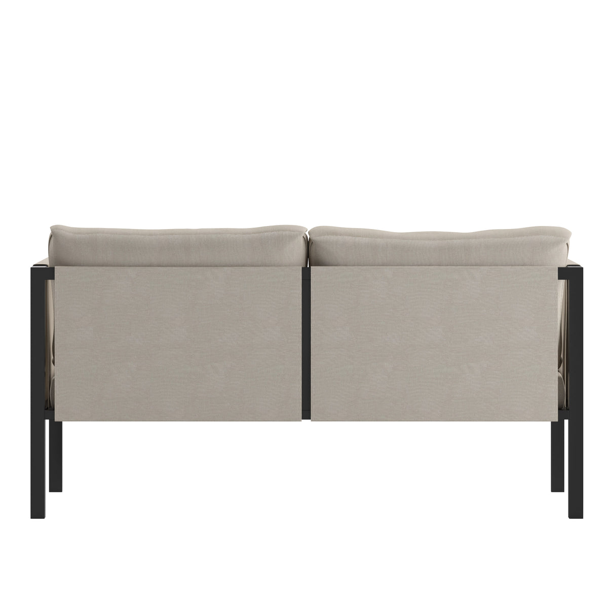 Beige |#| Black Steel Frame Loveseat with Included Beige Cushions and Storage Pockets