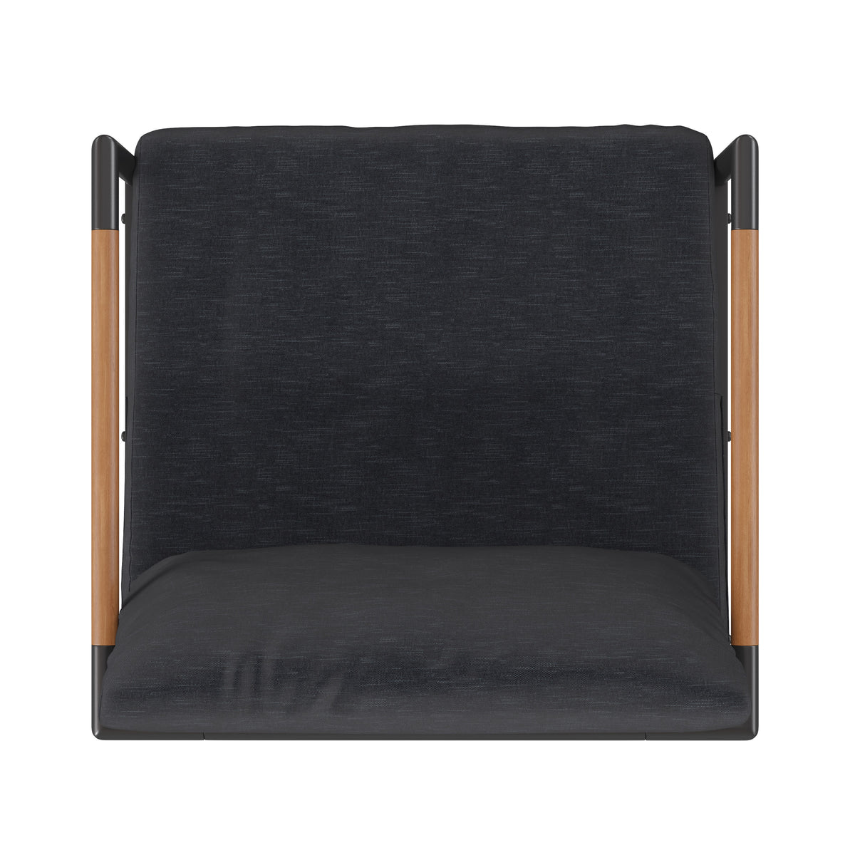 Charcoal |#| Black Aluminum Frame Patio Chair with Teak Arm Accents and Charcoal Cushions