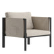 Beige |#| Black Steel Frame Patio Chair with Beige Cushions & Storage Pockets