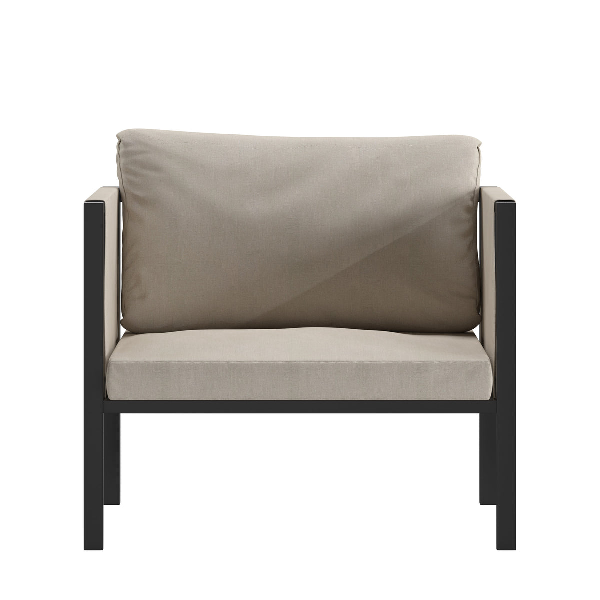 Beige |#| Black Steel Frame Patio Chair with Beige Cushions & Storage Pockets