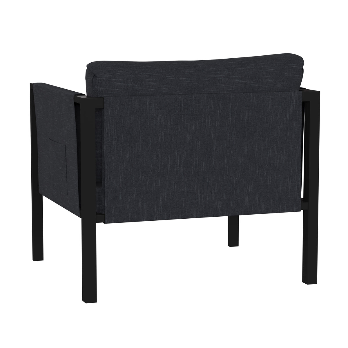 Charcoal |#| Black Steel Frame Patio Chair with Included Charcoal Cushions & Storage Pockets