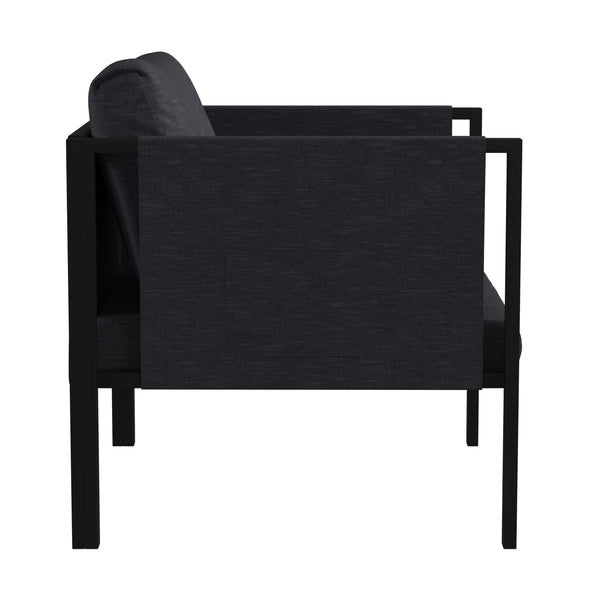 Charcoal |#| Black Steel Frame Patio Chair with Included Charcoal Cushions & Storage Pockets