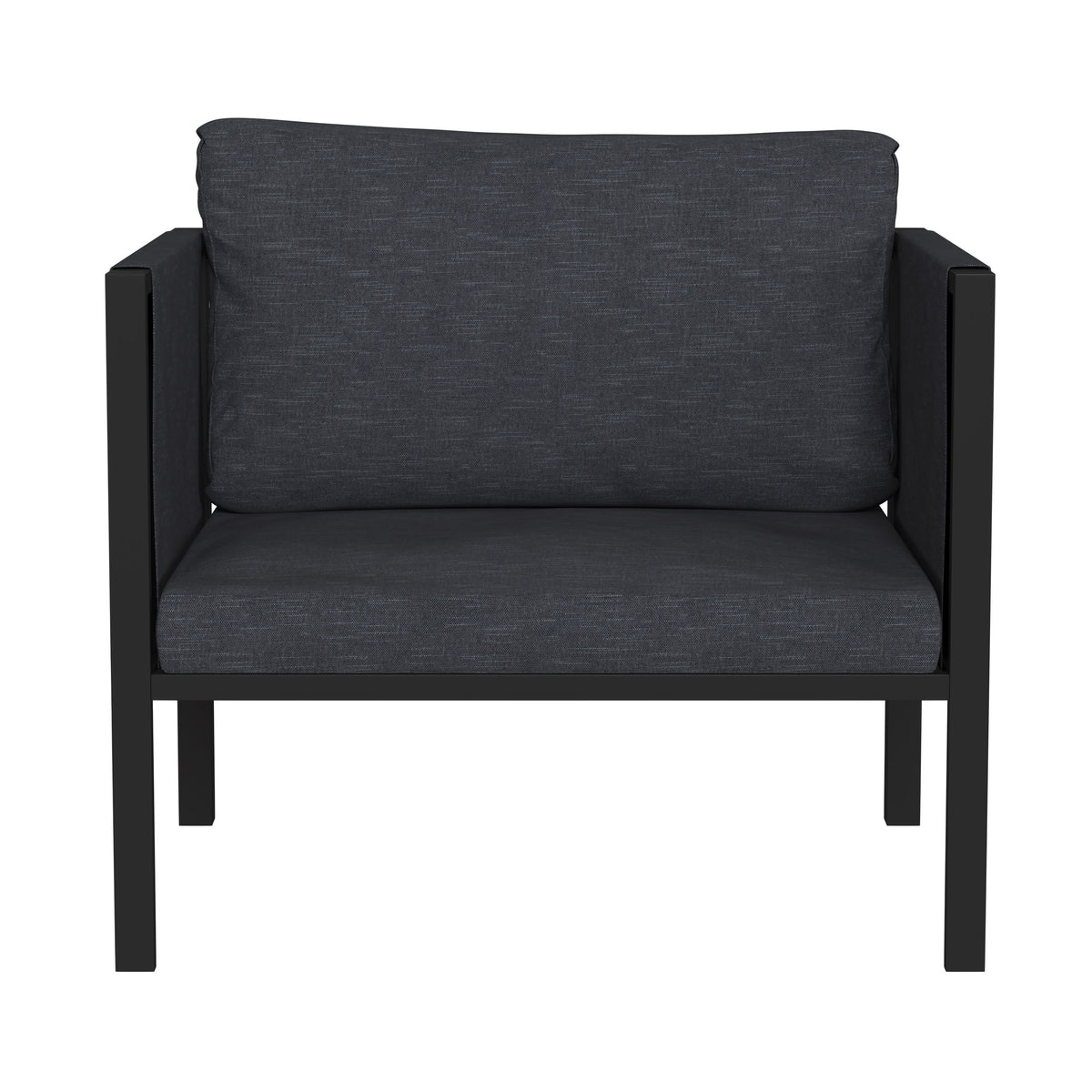 Charcoal |#| Black Steel Frame Patio Chair with Included Charcoal Cushions & Storage Pockets