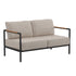 Lea Indoor/Outdoor Patio Loveseat with Cushions - Modern Aluminum Framed Loveseat with Teak Accent Arms