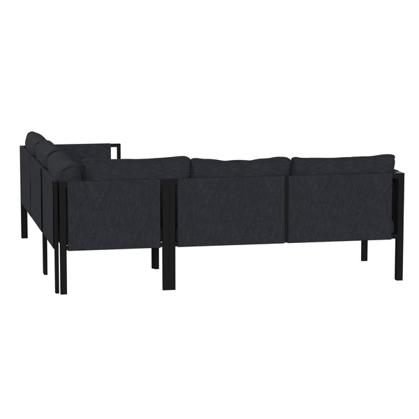 Charcoal |#| Black Steel Frame Sectional with Included Charcoal Cushions and Storage Pockets