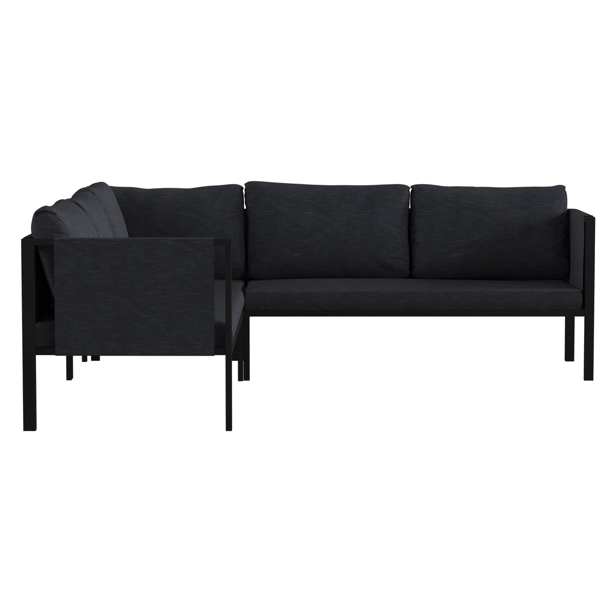 Charcoal |#| Black Steel Frame Sectional with Included Charcoal Cushions and Storage Pockets