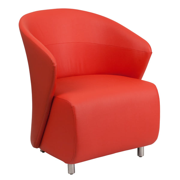 Red |#| Red LeatherSoft Curved Barrel Back Reception and Lounge Chair