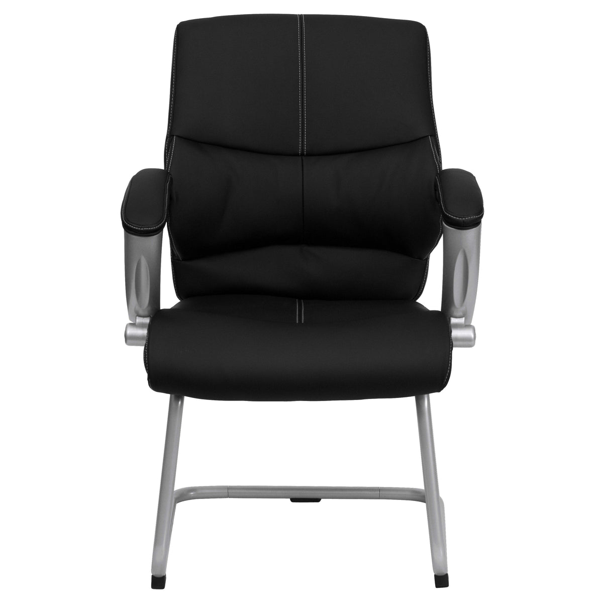 Black LeatherSoft Executive Side Reception Chair with Silver Sled Base