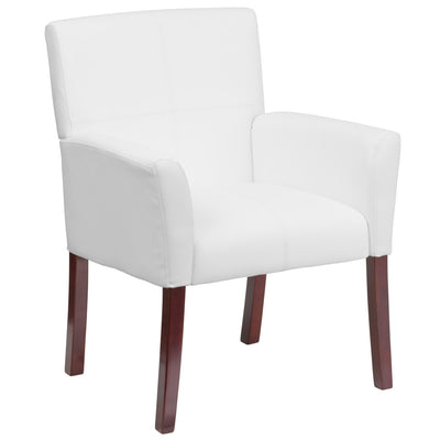 LeatherSoft Executive Side Reception Chair with Mahogany Legs