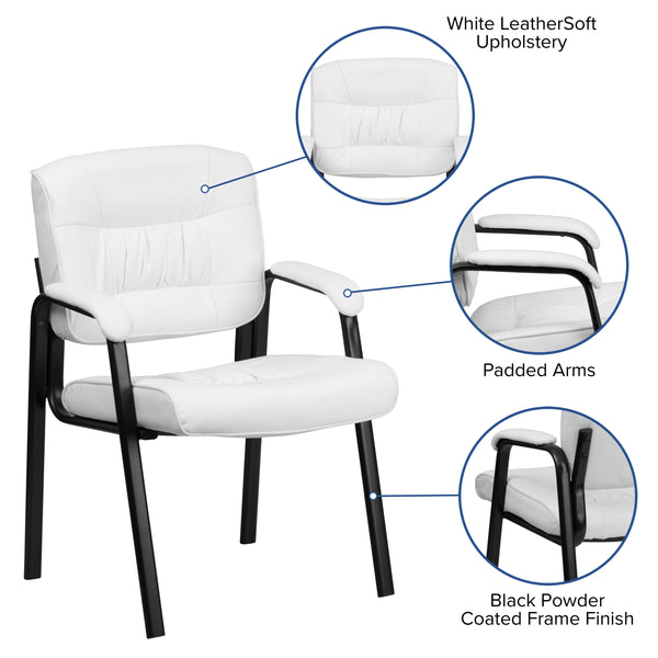 White LeatherSoft/Black Frame |#| White LeatherSoft Executive Side Reception Chair with Black Frame - Home Office